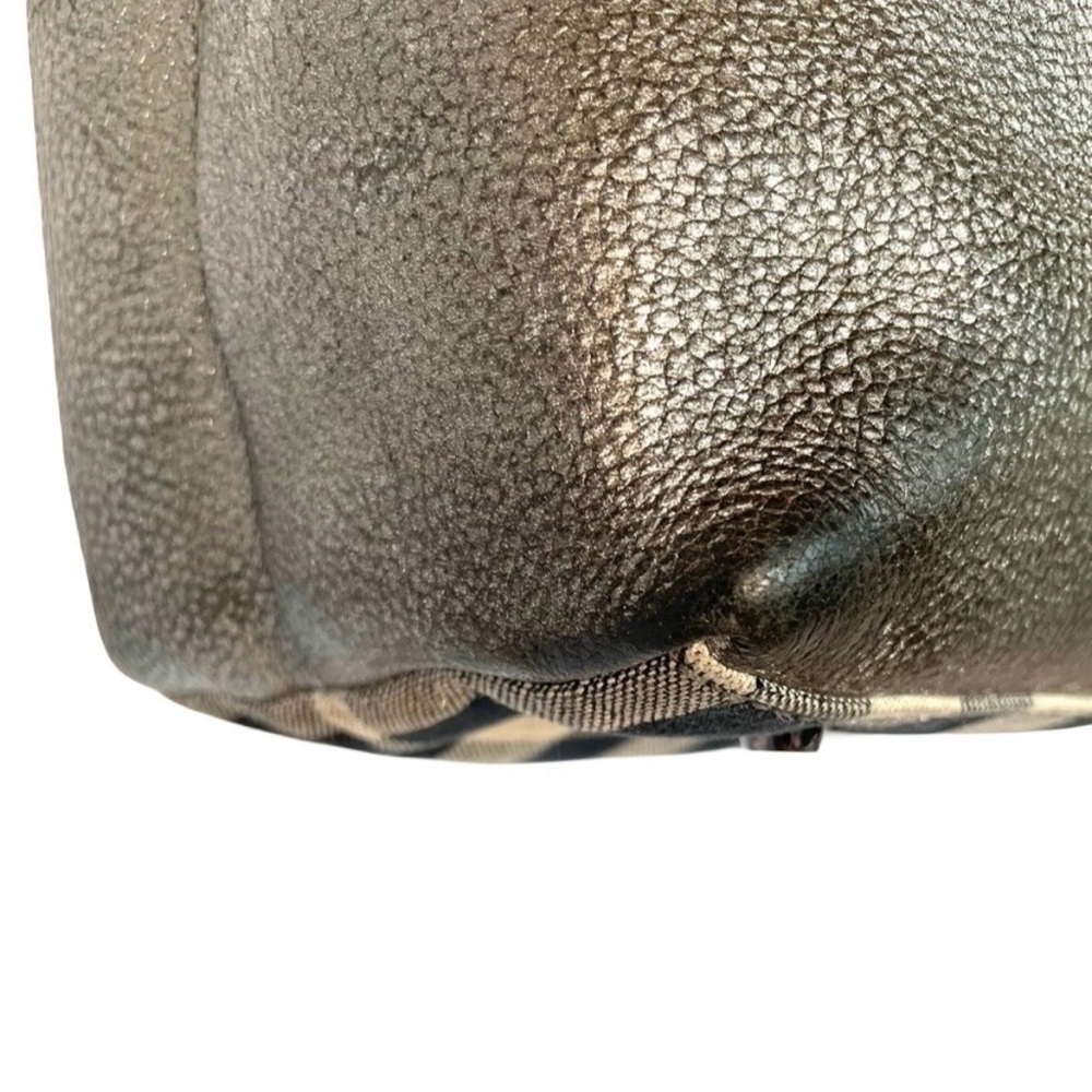 Burberry Byron Shimmer Check Gray Silver Metallic Plaid Tote - Picture 8 of 14